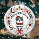 Personalised Merry Xmas White Marble Circle Ceramic Ornament - Personalized Cat Lovers Decorative Christmas Ornament
