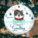 Personalised Season's Greeting Mint Bow Circle Ceramic Ornament - Personalized Cat Lovers Decorative Christmas Ornament