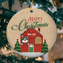 Personalised Happy Xmas Red House Circle Ceramic Ornament - Personalized Cat Lovers Decorative Christmas Ornament