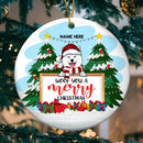 Woof You A Merry Xmas Two Pine Trees Circle Ceramic Ornament - Personalized Dog Lovers Decorative Christmas Ornament