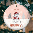 Personalised Happy Holidays Pastel Pink Circle Ceramic Ornament - Personalized Dog Lovers Decorative Christmas Ornament