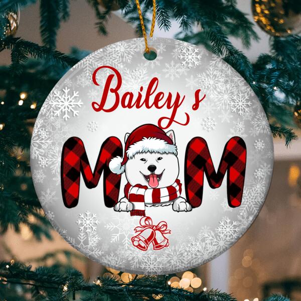 Dog's Mom Silver Snowflake Circle Ceramic Ornament - Personalized Dog Lovers Decorative Christmas Ornament