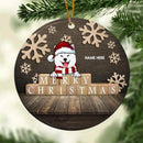 Merry Xmas Letters Print On Box  Wooden Circle Ceramic Ornament - Personalized Dog Lovers Decorative Christmas Ornament