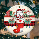 Dogs In Xmas Stocking And Xmas Gifts Circle Ceramic Ornament - Personalized Dog Lovers Decorative Christmas Ornament