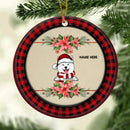 Dogs On Pale Wooden Red Plaid Around Circle Ceramic Ornament - Personalized Dog Lovers Decorative Christmas Ornament