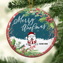 Merry Woofmas Pine Green Circle Ceramic Ornament - Personalized Dog Lovers Decorative Christmas Ornament