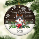 Merry Christmas Brown Wooden Circle Ceramic Ornament - Personalized Cat Lovers Decorative Christmas Ornament