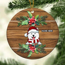 Personalised Dogs On Brown Wooden Circle Ceramic Ornament - Personalized Dog Lovers Decorative Christmas Ornament