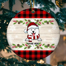 Xmas Dog On Wooden And Red Plaid Circle Ceramic Ornament - Personalized Dog Lovers Decorative Christmas Ornament