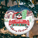 Personalised Merry Xmas Red Truck Circle Ceramic Ornament - Personalized Cat Lovers Decorative Christmas Ornament