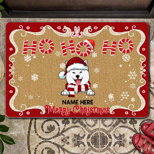 Ho Ho Ho - Merry Christmas - Santa's Hat And Scarf - Personalized Dog Christmas Doormat