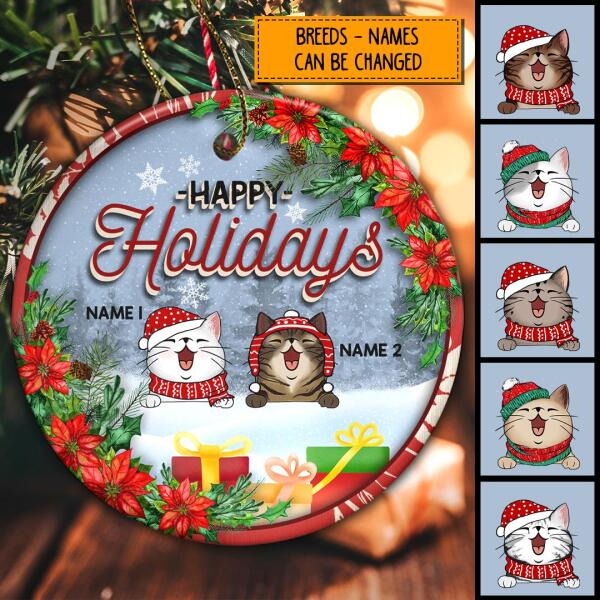 Happy Holiday Starry Night V3 Circle Ceramic Ornament - Personalized Cat Lovers Decorative Christmas Ornament