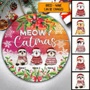 Meowy Catmas Pink & Yellow Fade Wooden Circle Ceramic Ornament - Personalized Cat Lovers Decorative Christmas Ornament