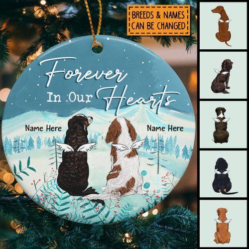 Forever In Our Heart Bluetone Circle Ceramic Ornament - Personalized Angel Dog Lovers Decorative Christmas Ornament