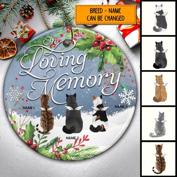 In Loving Memory Grey Sky Memorial Circle Ceramic Ornament - Personalized Angel Cat Decorative Christmas Ornament