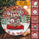 It's The Most Wonderful Time Red Wooden Circle Ceramic Ornament - Personalized Dog Lovers Decorative Christmas Ornament