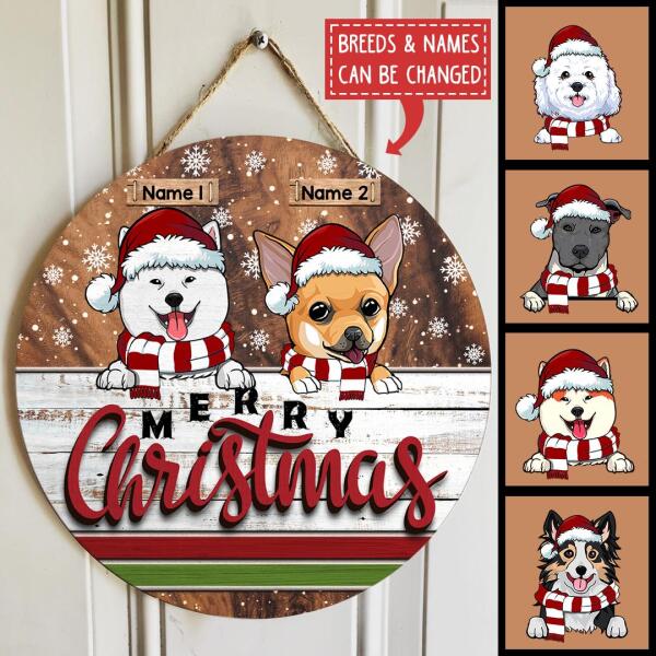 Merry Christmas - Dark Pale Wooden - Personalized Dog Christmas Door Sign