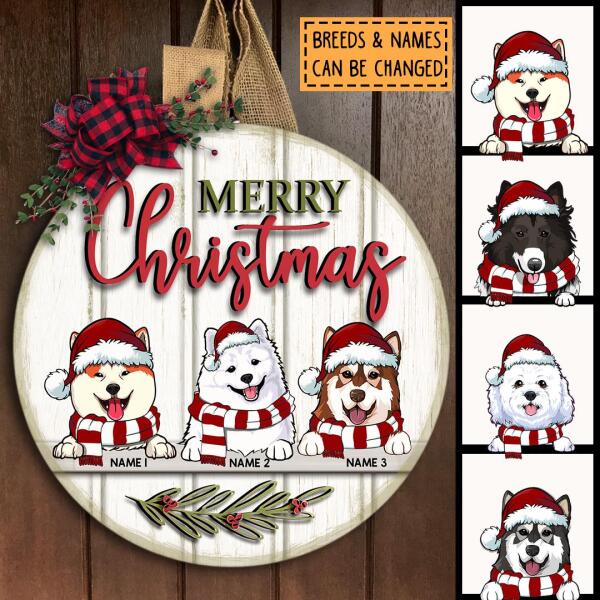 Merry Christmas - White Wooden - Personalized Dog Christmas Door Sign