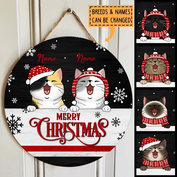 Merry Christmas - Black Background - Custom Quote - Personalized Cat Christmas Door Sign