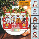 Merry Christmas Ho Ho Ho Red Truck Circle Ceramic Ornament - Personalized Dog Lovers Decorative Christmas Ornament