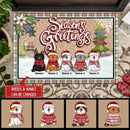 Season's Greetings - Green Red Plaid Around - Personalized Cat Christmas Doormat