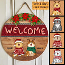 Welcome - Xmas Candy Cane Letters - Personalized Cat Christmas Door Sign