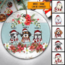 Xmas Dog On Mint Banner White Wooden Circle Ceramic Ornament - Personalized Dog Lovers Decorative Christmas Ornament