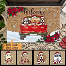 Welcome - Red Truck - Red Poinsettia - Personalized Dog Christmas Doormat
