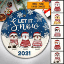 Personalised Let It Snow Blue Wooden Circle Ceramic Ornament - Personalized Cat Lovers Decorative Christmas Ornament