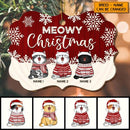 Meowy Christmas Red Or Brown V2 Ornate Shaped Wooden Ornament - Personalized Cat Lovers Decorative Christmas Ornament