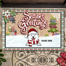 Season's Greetings - Green Red Plaid Around - Personalized Dog Christmas Doormat