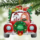 Merry Christmas Dog & Girl In Red Truck Shaped Wooden Ornament - Personalized Dog Lovers Decorative Christmas Ornament