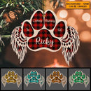 In Loving Memory Of Custom Plaid Angel Paw Shaped Wooden Ornament - Personalized Dog & Cat Decorative Christmas Ornament