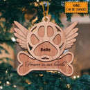 Forever In Our Hearts Angel Paw With Bone Shaped Wooden Ornament - Personalized Dog & Cat Decorative Christmas Ornament