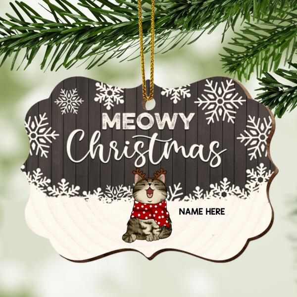 Meowy Christmas Red Or Brown V2 Ornate Shaped Wooden Ornament - Personalized Cat Lovers Decorative Christmas Ornament