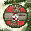 Xmas Dog On Wooden With Poinsettia Circle Ceramic Ornament - Personalized Dog Lovers Decorative Christmas Ornament