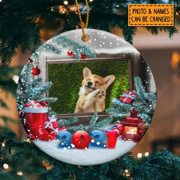 Personalised 2022 Custom Photo Circle Ceramic Ornament - Personalized Dog & Cat Lovers Decorative Christmas Ornament