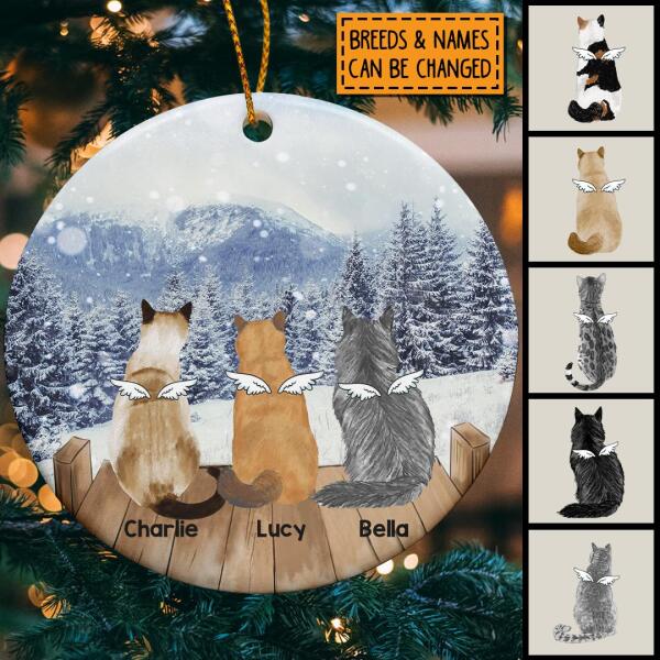 Snowy Field Grey Sky Memorial Circle Ceramic Ornament - Personalized Angel Cat Decorative Christmas Ornament