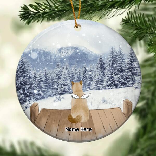 Snowy Field Grey Sky Memorial Circle Ceramic Ornament - Personalized Angel Cat Decorative Christmas Ornament