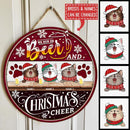 We Run On Beer And Christmas Cheer - Black & Red - Personalized Cat Christmas Door Sign