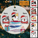 Personalised Cat On Xmas Pillows Grey Circle Ceramic Ornament - Personalized Cat Lovers Decorative Christmas Ornament