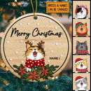 Merry Christmas White Dots On Wood Circle Ceramic Ornament - Personalized Cat Lovers Decorative Christmas Ornament