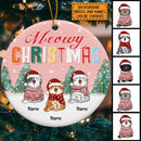 Personalised Meowy Christmas Pinky Circle Ceramic Ornament - Personalized Cat Lovers Decorative Christmas Ornament