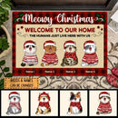 Meowy Christmas - Welcome To Our Home The Humans Just Live Here With Us - Cat V1 - Personalized Cat Christmas Doormat