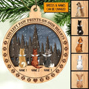 You Left Paw Prints On Our Hearts Memorial Ball Shaped Wooden Ornament - Personalized Angel Dog Christmas Ornament