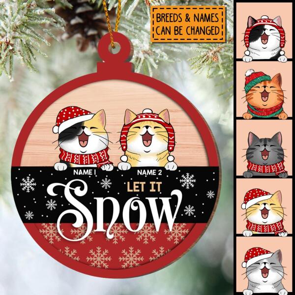 Personalised Let It Snow Red & Black Ball Shaped Wooden Ornament - Personalized Cat Lovers Decorative Christmas Ornament