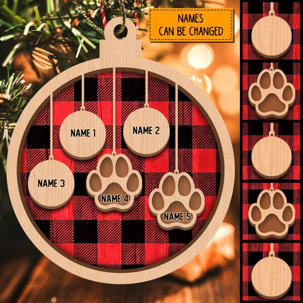 Personalised Family And Pet Ball Shaped Wooden Ornament - Personalized Dog & Cat Lovers Decorative Christmas Ornament