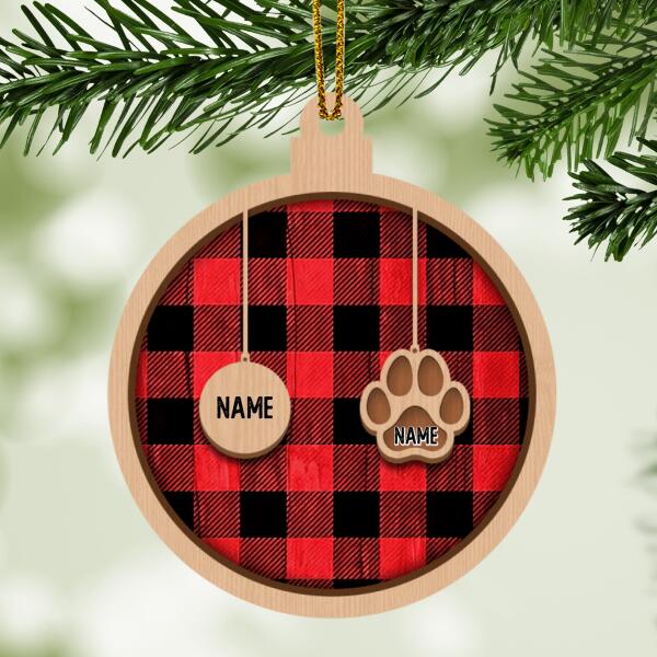 Personalised Family And Pet Ball Shaped Wooden Ornament - Personalized Dog & Cat Lovers Decorative Christmas Ornament