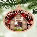 First Christmas Red Plaid Custom Photo Ball Shaped Wooden Ornament - Personalized Dog & Cat Lovers Christmas Ornament