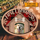 First Christmas Red Plaid Custom Photo Ball Shaped Wooden Ornament - Personalized Dog & Cat Lovers Christmas Ornament